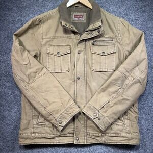 Levi's Canvas Trucker Jacket Men's Large Brown Distressed Lined Utility Workwear